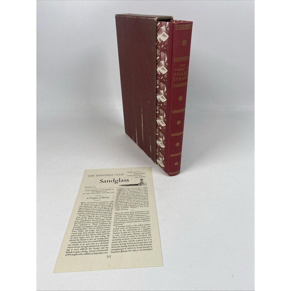 The Poems Of William Shakespeare Heritage Club 1958 Slipcase Hardcover Sandglass